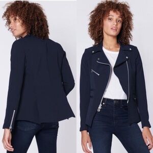 Veronica Beard Jacket Hadley Scuba Moto Zip Up in Navy
